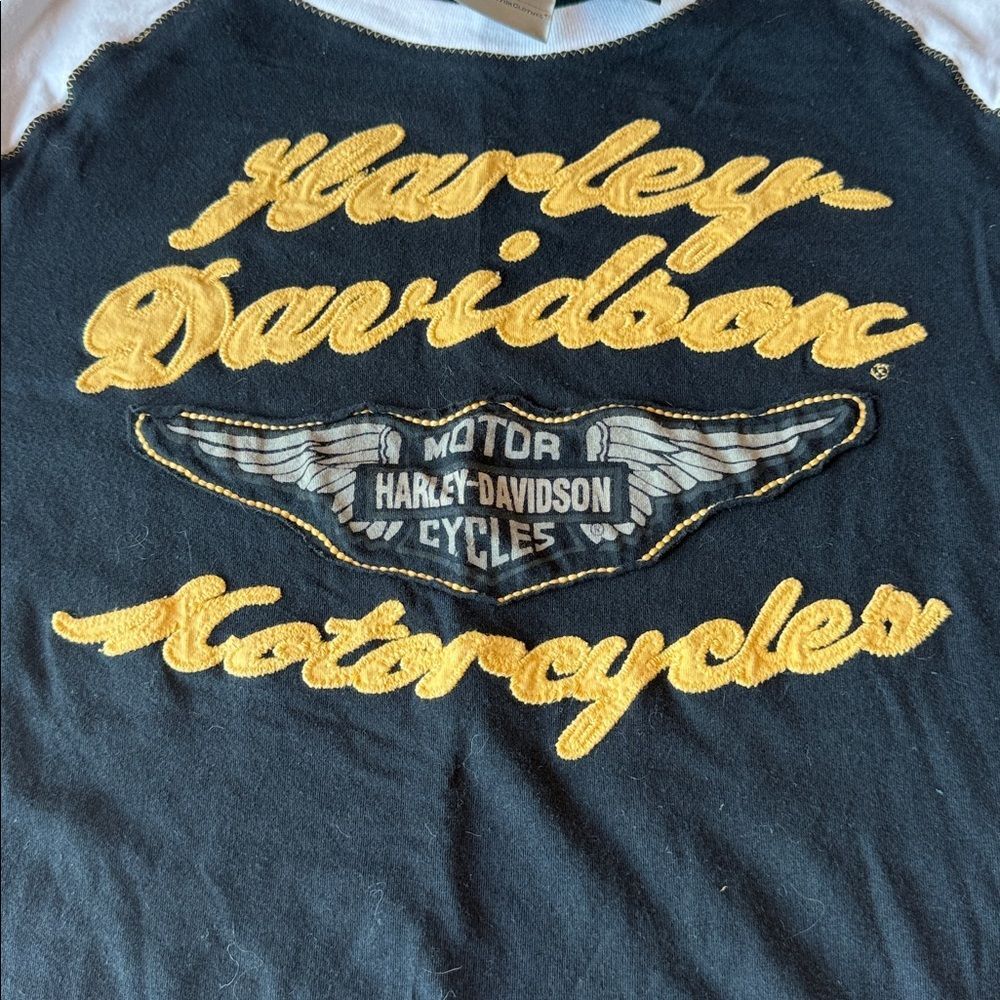 Harley-Davidson Black & White Raglan Tee with Yellow Script size L - Picture 9 of 9